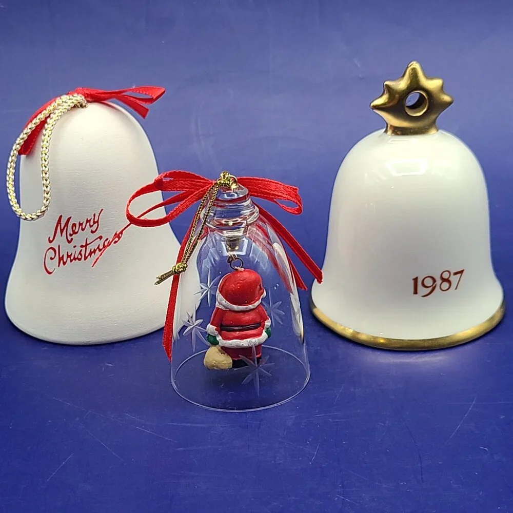 CLEARANCE Vintage Christmas Bells Sandstone Kokopelli Goebel 1987 TeddySanta